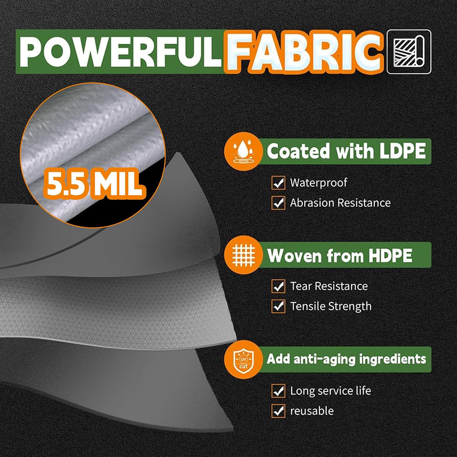 Raindeway Waterproof Poly Tarp, 8x10 Ft, 5.5 Mil - Alternate angle