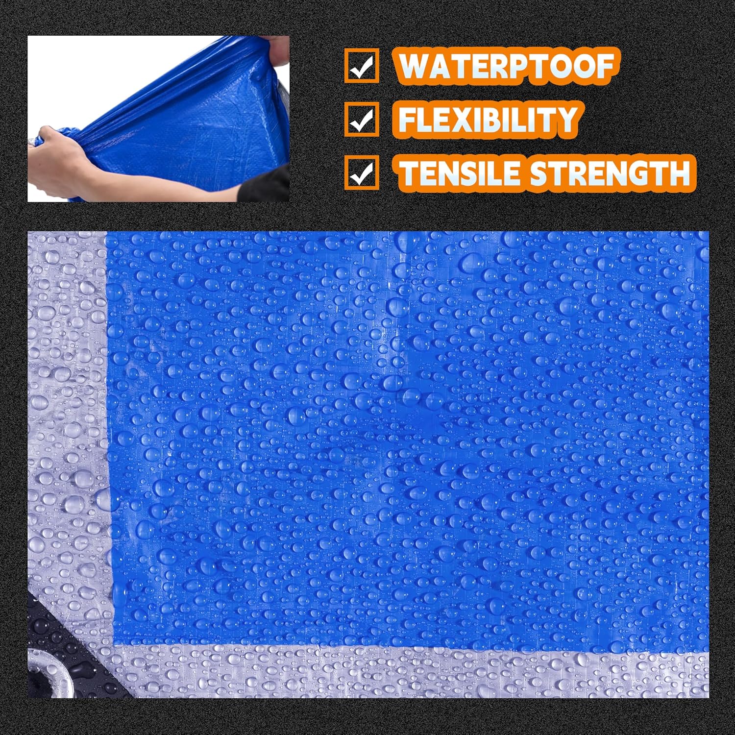 Raindeway Waterproof Poly Tarp, 8x10 Ft, 5.5 Mil - Close-up