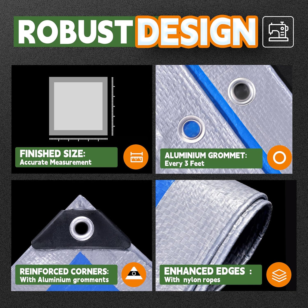 Raindeway Waterproof Poly Tarp, 8x10 Ft, 5.5 Mil - Size reference