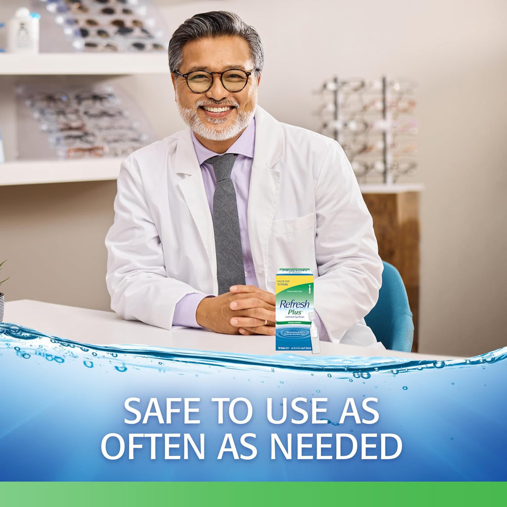 Refresh Plus Eye Drops, 70 Single Use Vials - In use