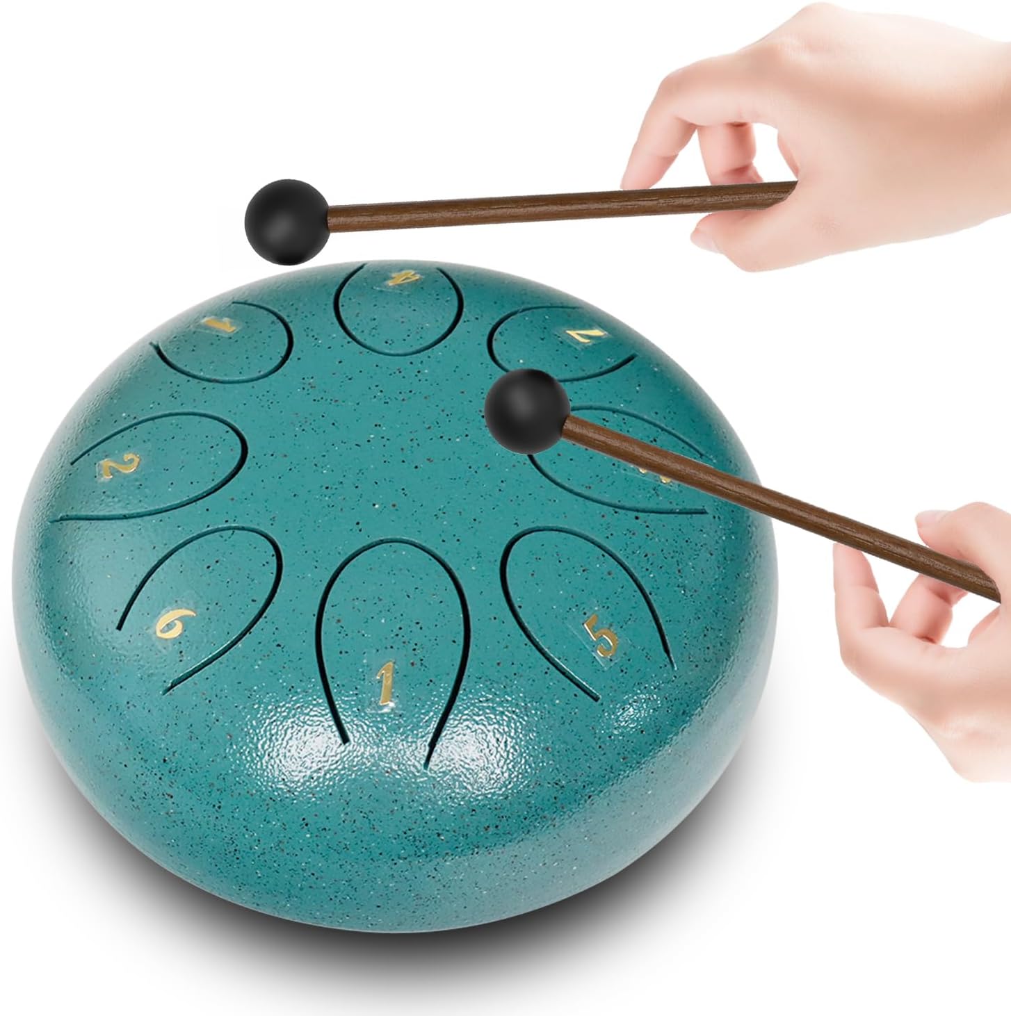 Regis 6 Inch Steel Tongue Drum, 8 Notes - In use