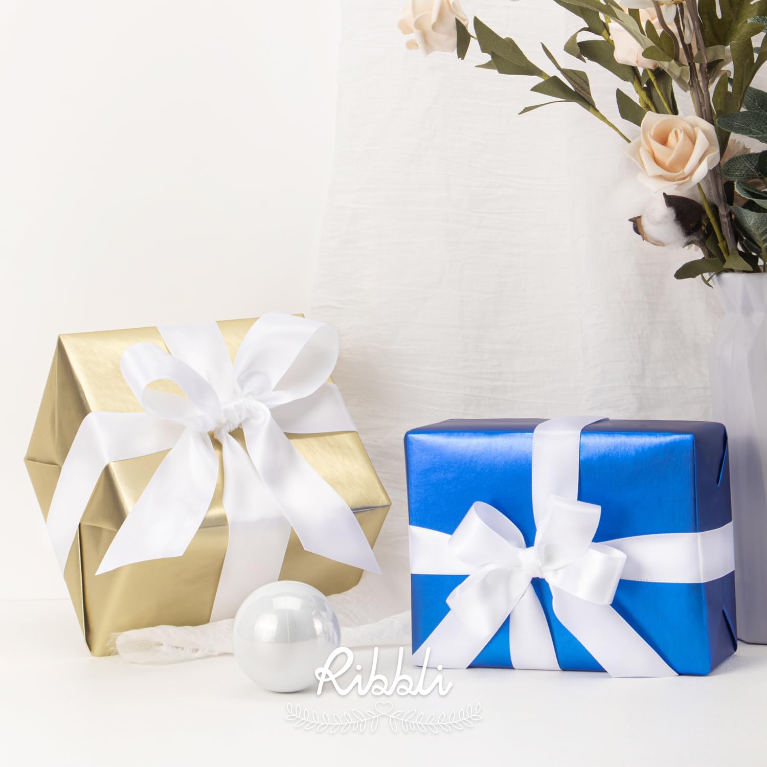 Ribbli White Satin Ribbon, 1-1/2 In x 25 Yards - Close-up