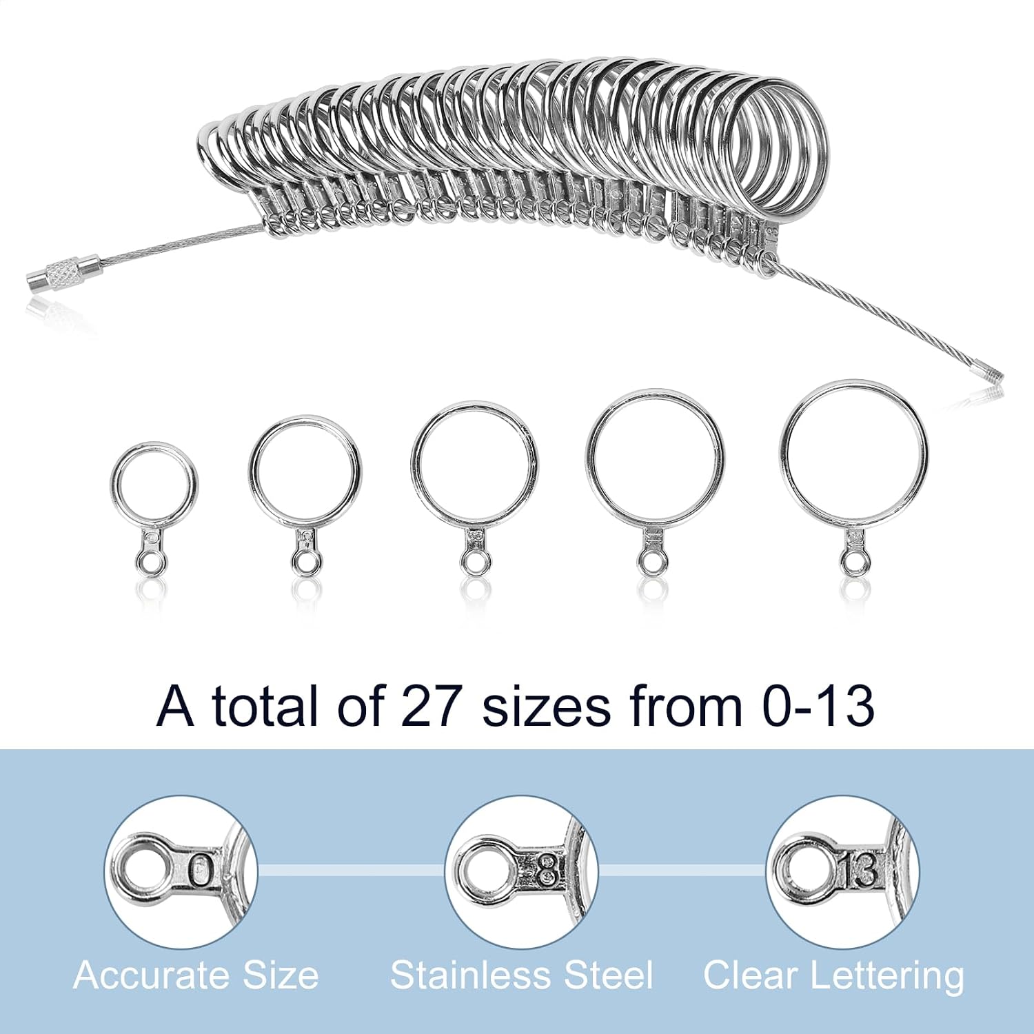 27-Pc Ring Sizer Measuring Tool Kit - Close-up