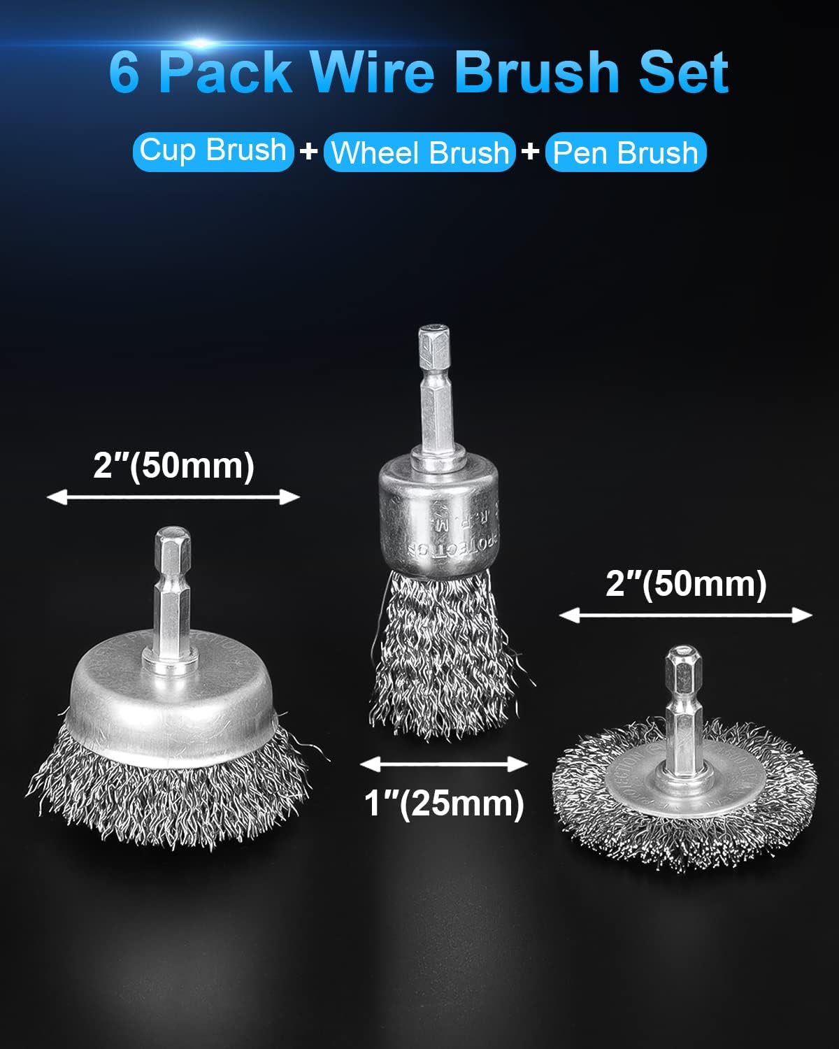 Rocaris Wire Wheel & Pen Brush Set, 6-Pack - Detail view