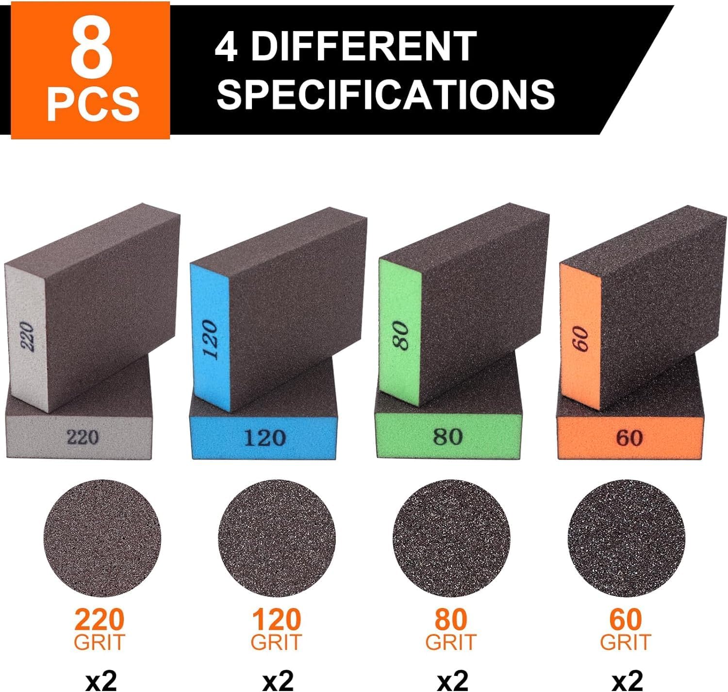 Romeda 8-Pack Sanding Sponge, 4 Grits 60-220 - Alternate angle
