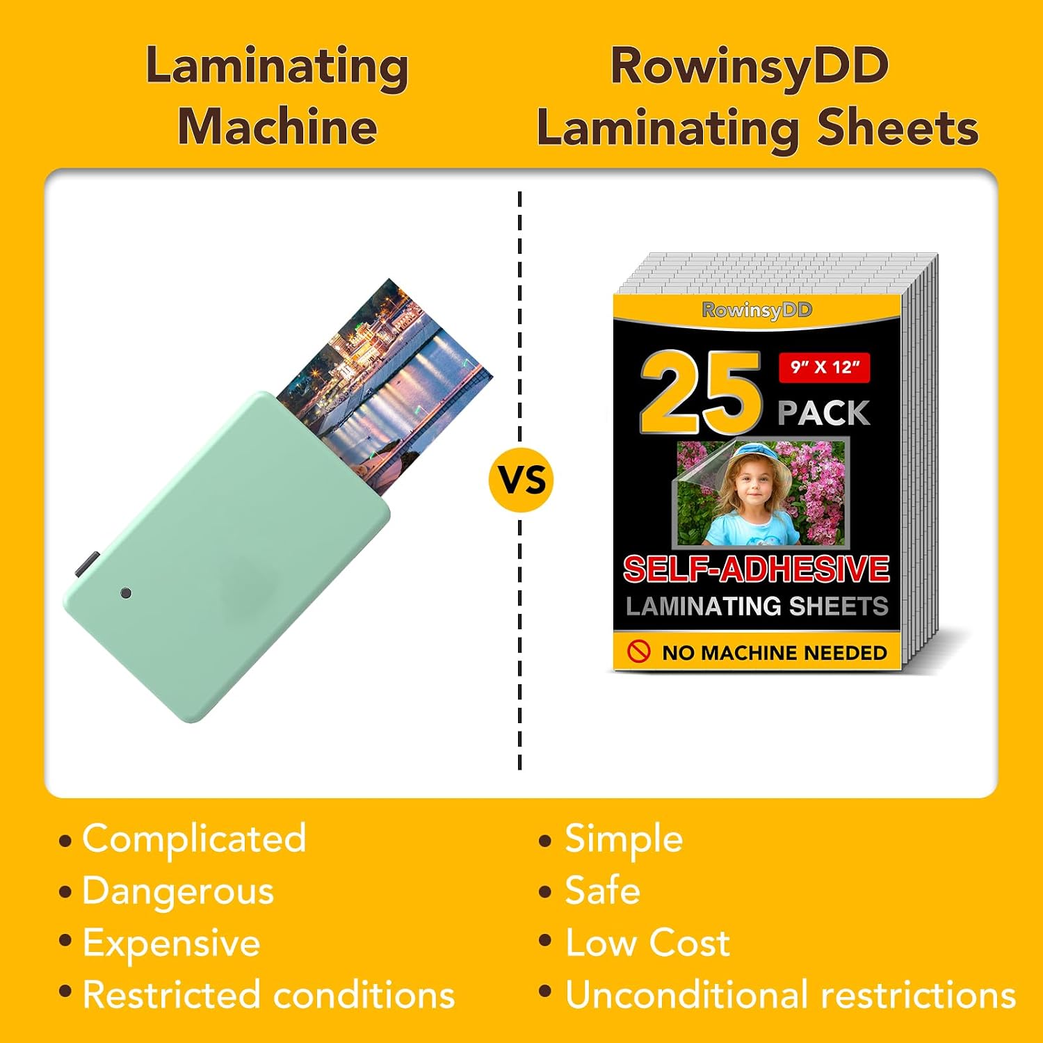 RowinsyDD 25-Pack Laminating Sheets, 9x12 Inch - Close-up