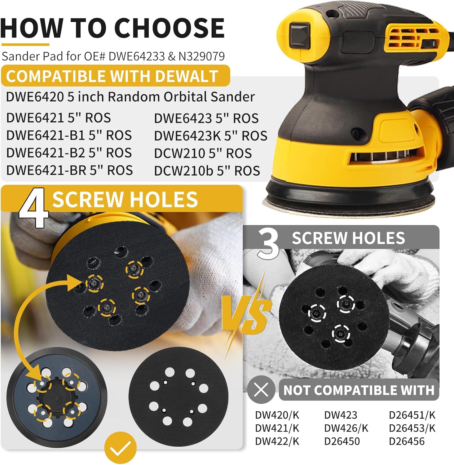 Gnellkoor Sander Pad Replacement for DeWalt - Detail view
