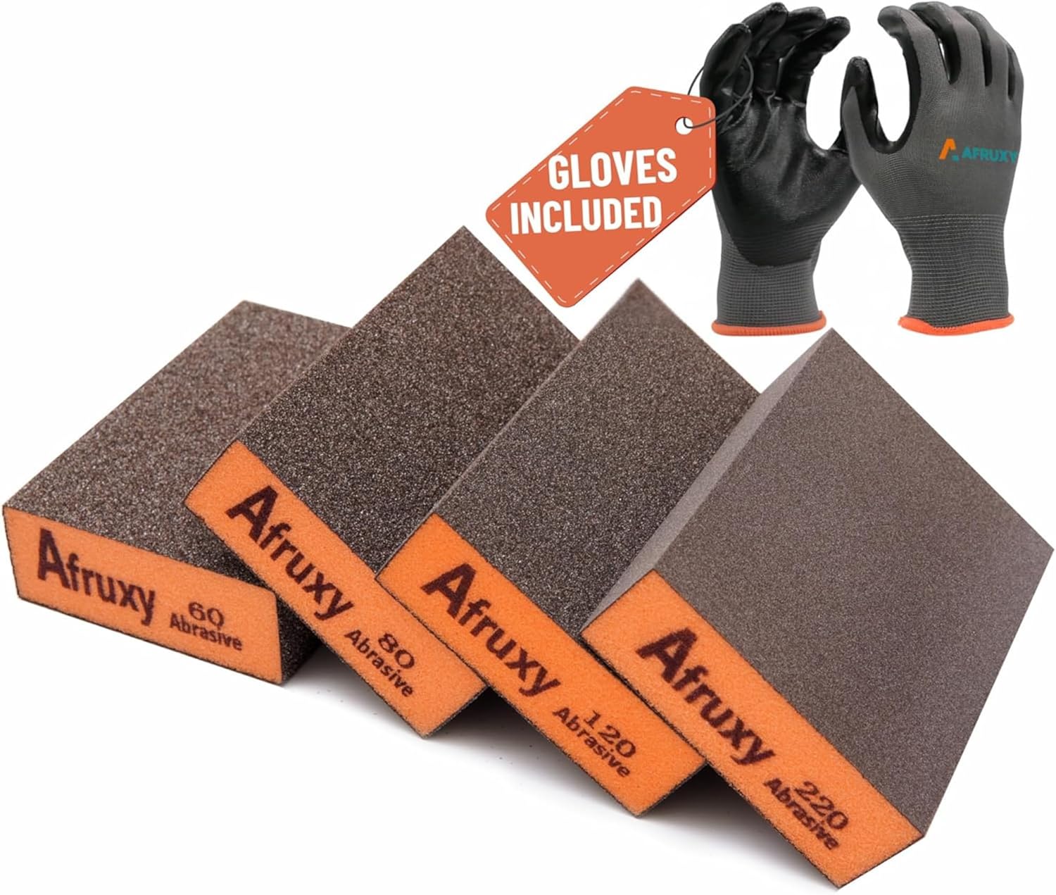 Afruxy Sanding Sponge 4-Pack with Gloves