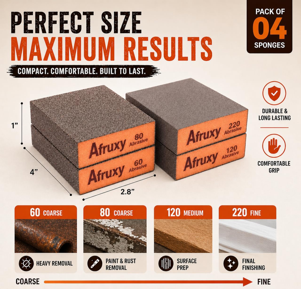 Afruxy Sanding Sponge 4-Pack with Gloves - Alternate angle