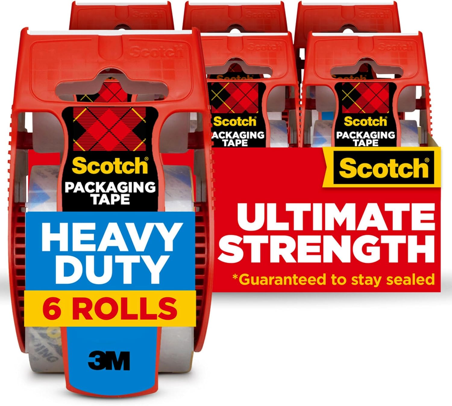 Scotch Heavy Duty Packing Tape, Clear, 6 Rolls