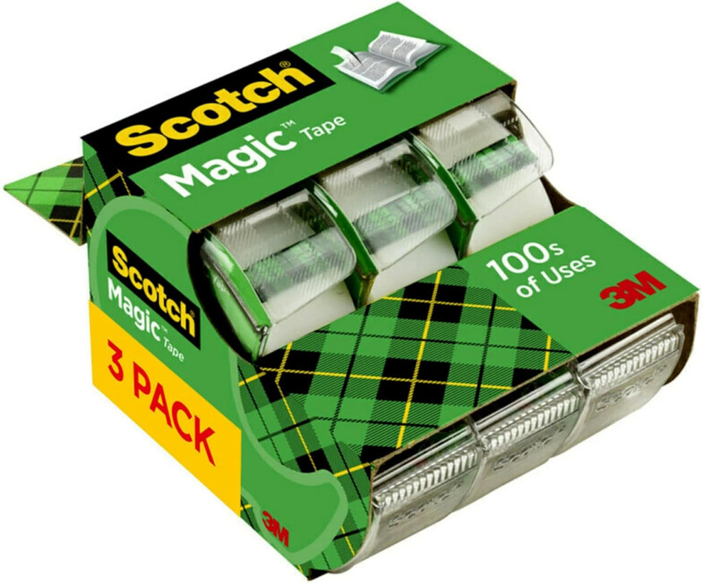 Scotch Magic Tape, 3 Rolls, Invisible, 3/4 x 300 in