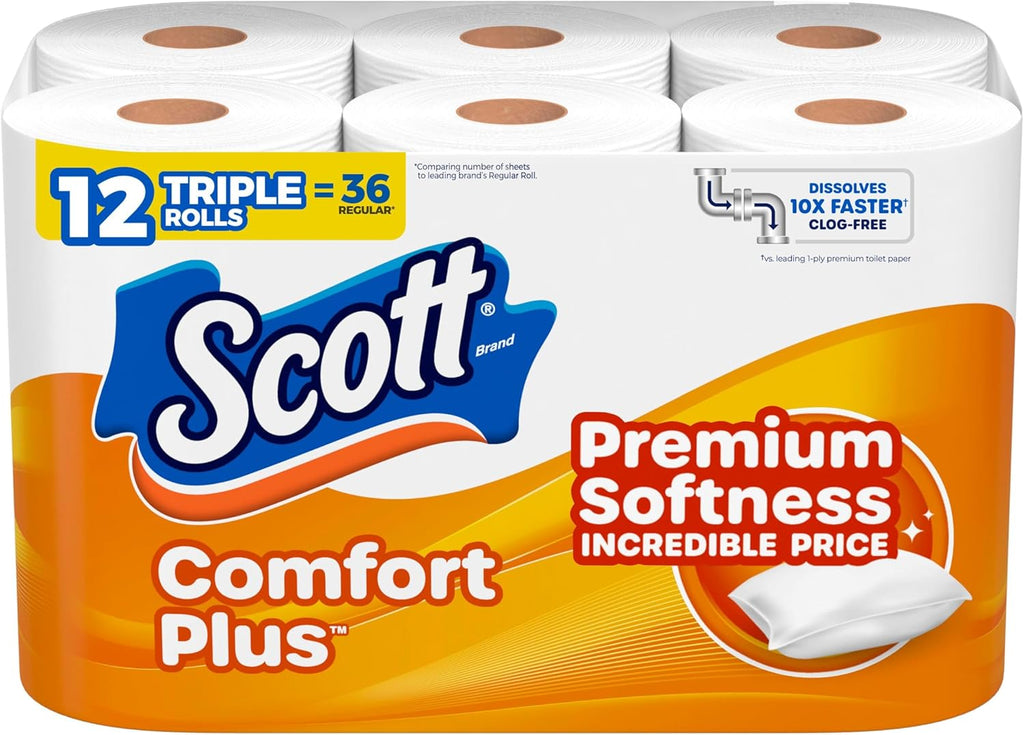 Scott ComfortPlus Toilet Paper, 12 Triple Rolls