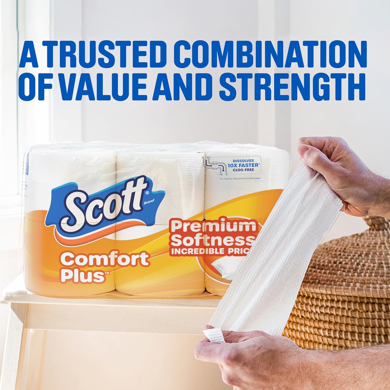 Scott ComfortPlus Toilet Paper, 12 Triple Rolls - Detail view