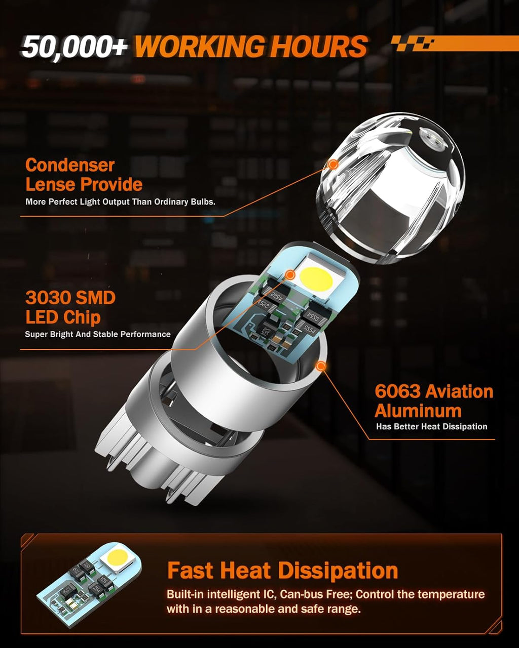 Sealight 194 LED Bulb 6000K, Pack of 10 - Size reference