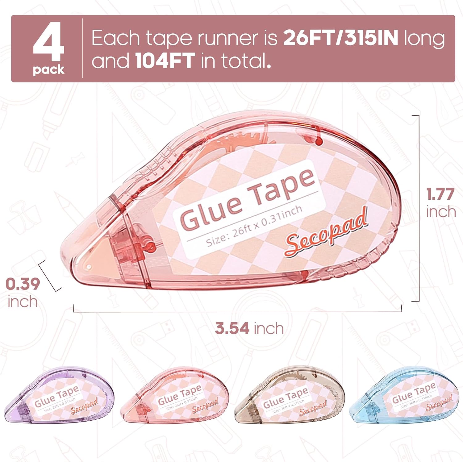 Secopad Double Sided Scrapbook Tape, 4 Pack - Size reference