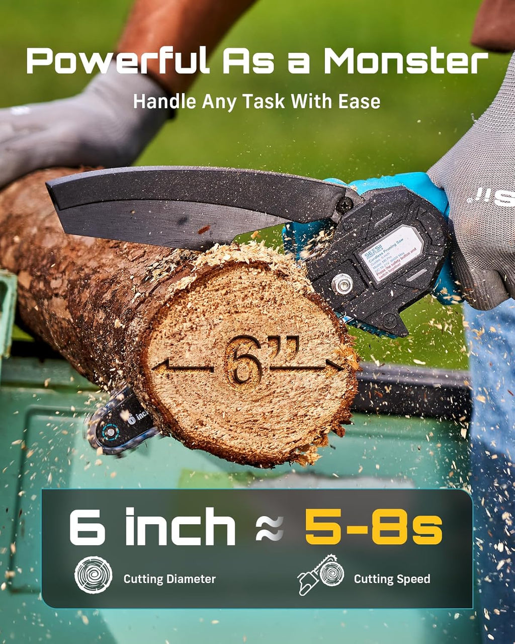 Seesii 6-inch Mini Cordless Chainsaw - Size reference