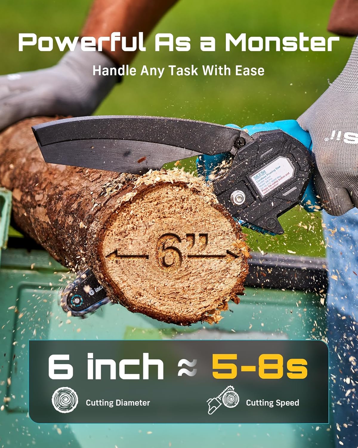 Seesii 6-inch Mini Cordless Chainsaw - Size reference