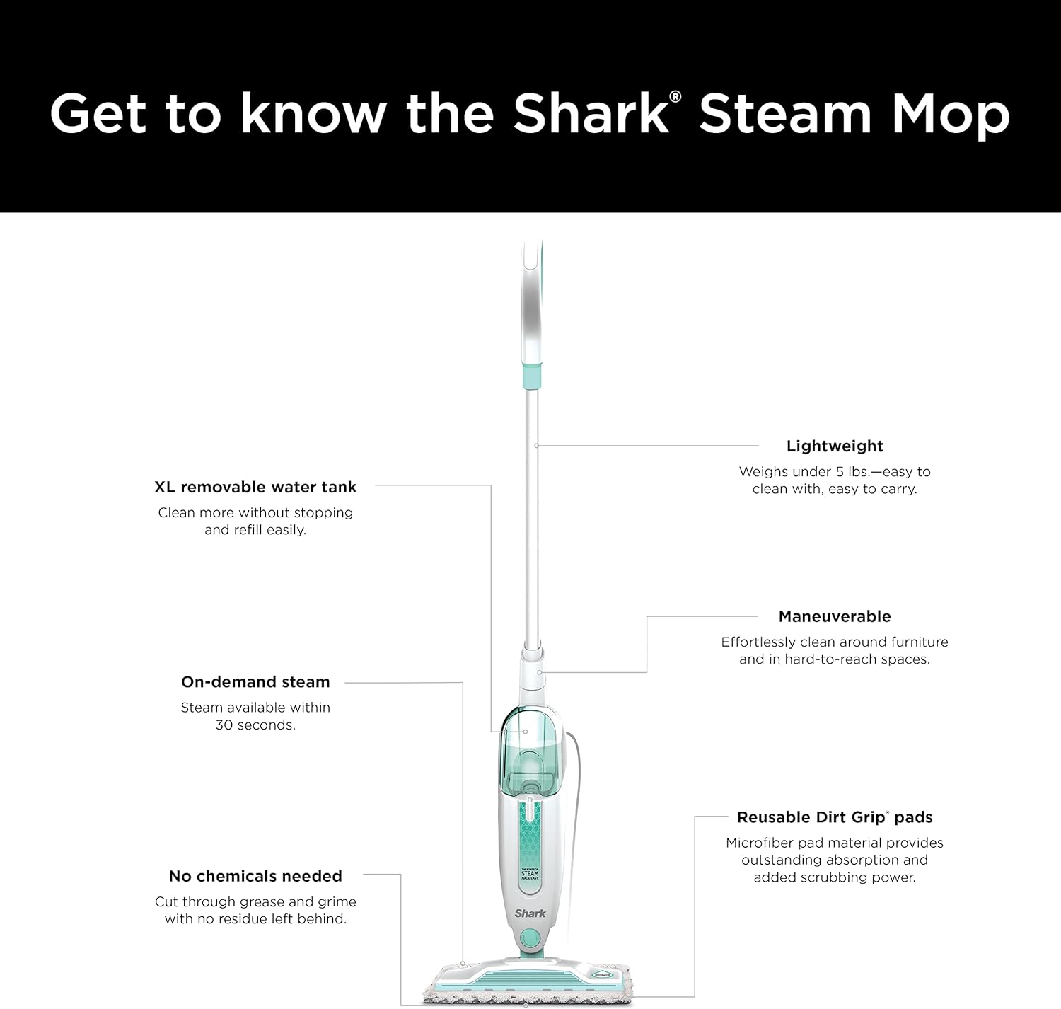 Shark Steam Mop with Removable Water Tank - Alternate angle