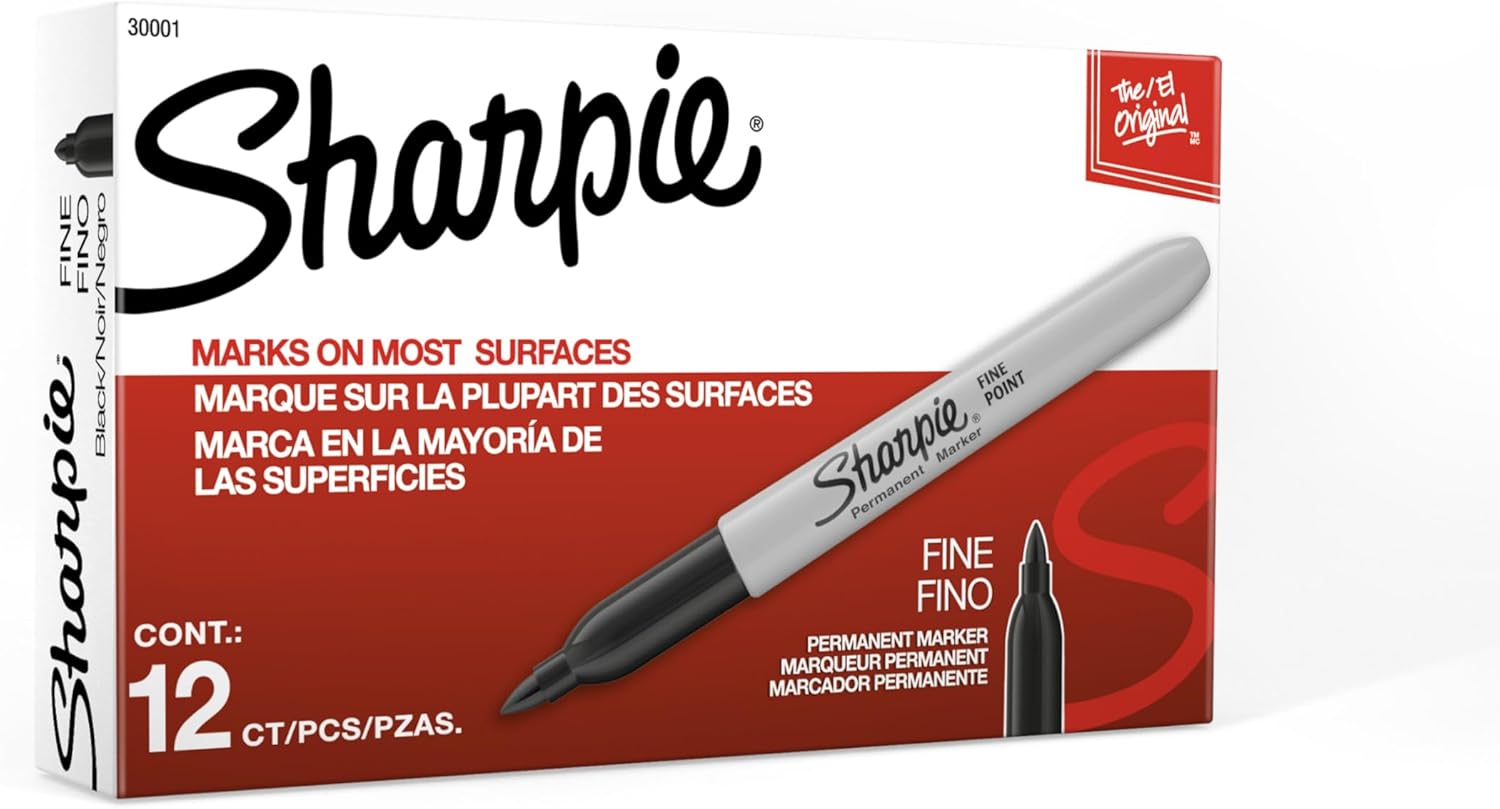 Sharpie Fine Tip Permanent Markers, Black, 12 Ct