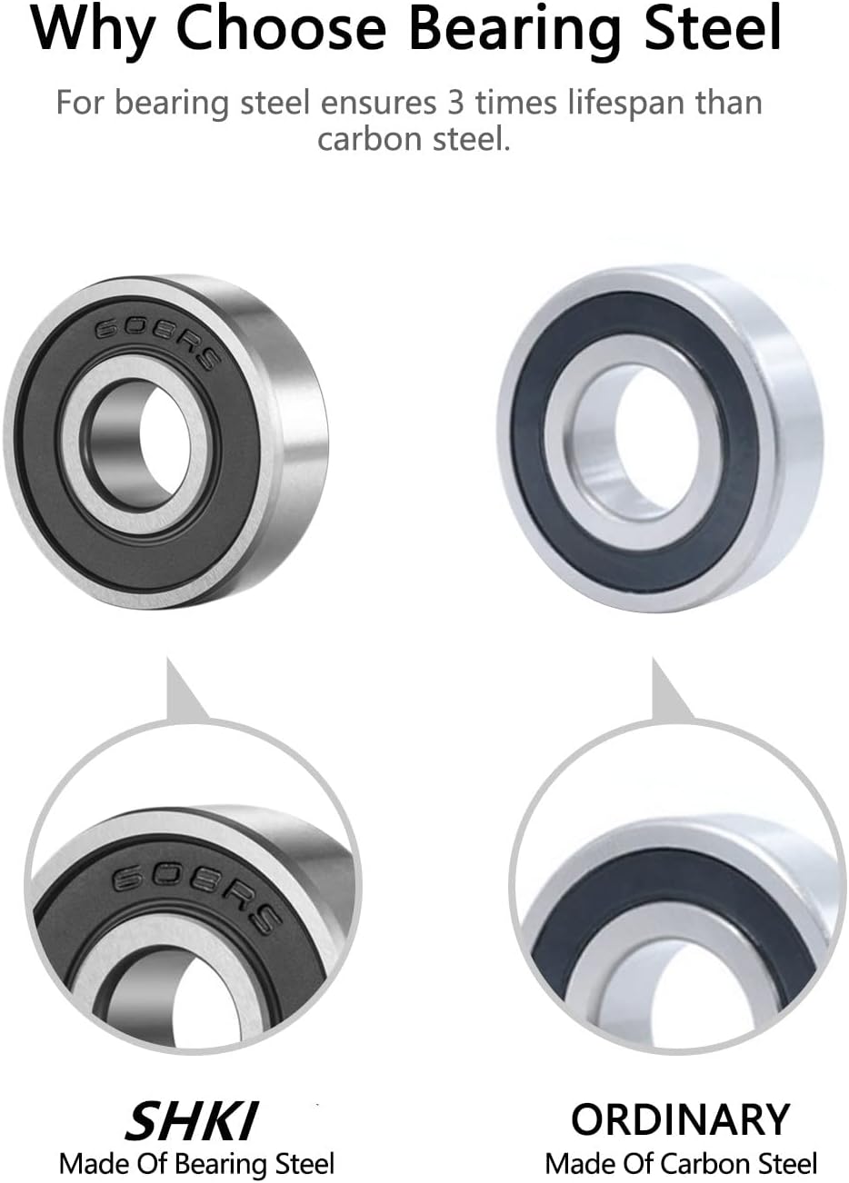 Shki 608 2RS Ball Bearings, 20 Pack - Alternate angle