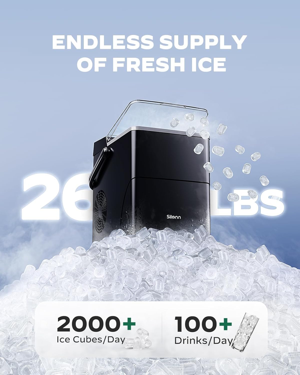 Silonn Ice Maker, 2.5L Basket, 9 Cubes in 6 Min - Close-up