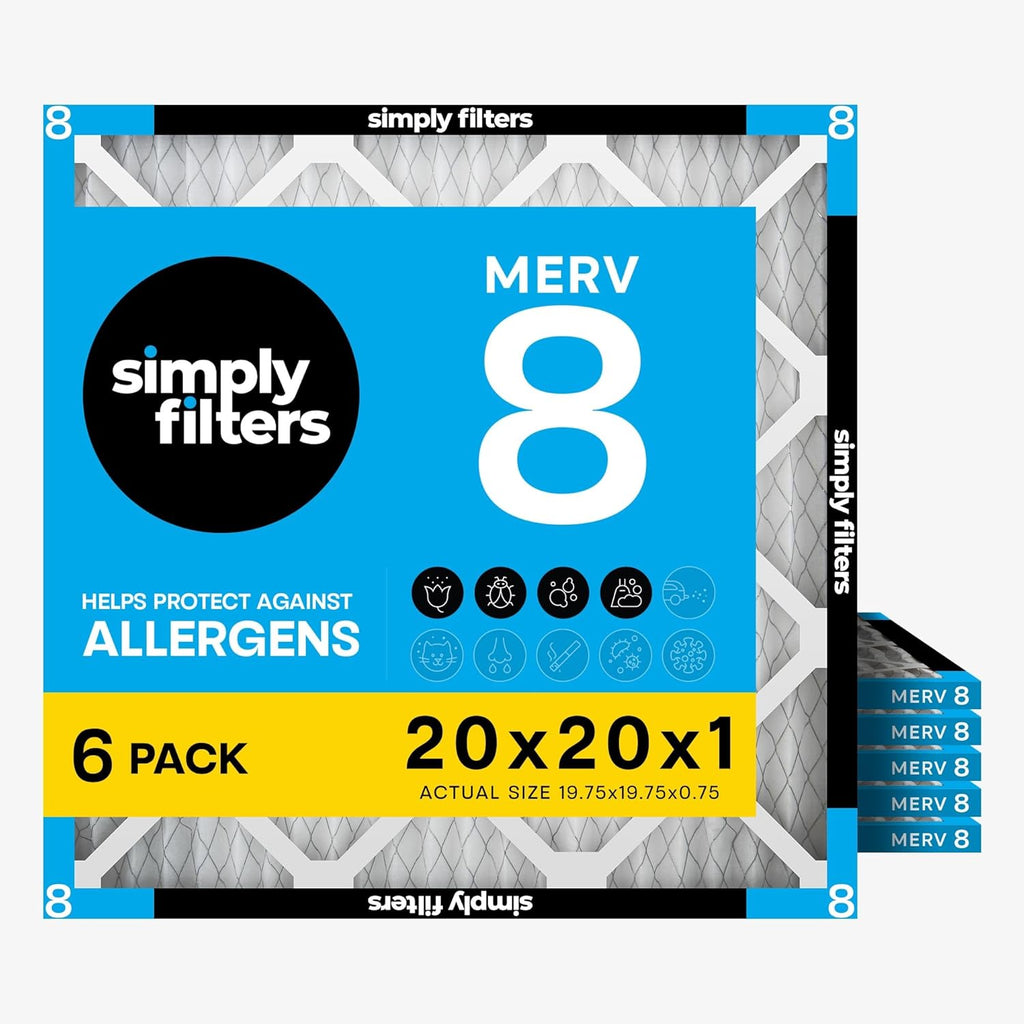 Simply 20x20x1 Air Filter, MERV 8, 6 Pack