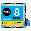 Simply 20x20x1 Air Filter, MERV 8, 6 Pack