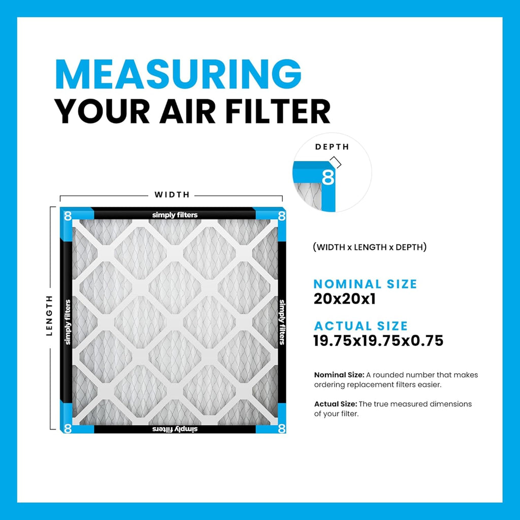 Simply 20x20x1 Air Filter, MERV 8, 6 Pack - Detail view