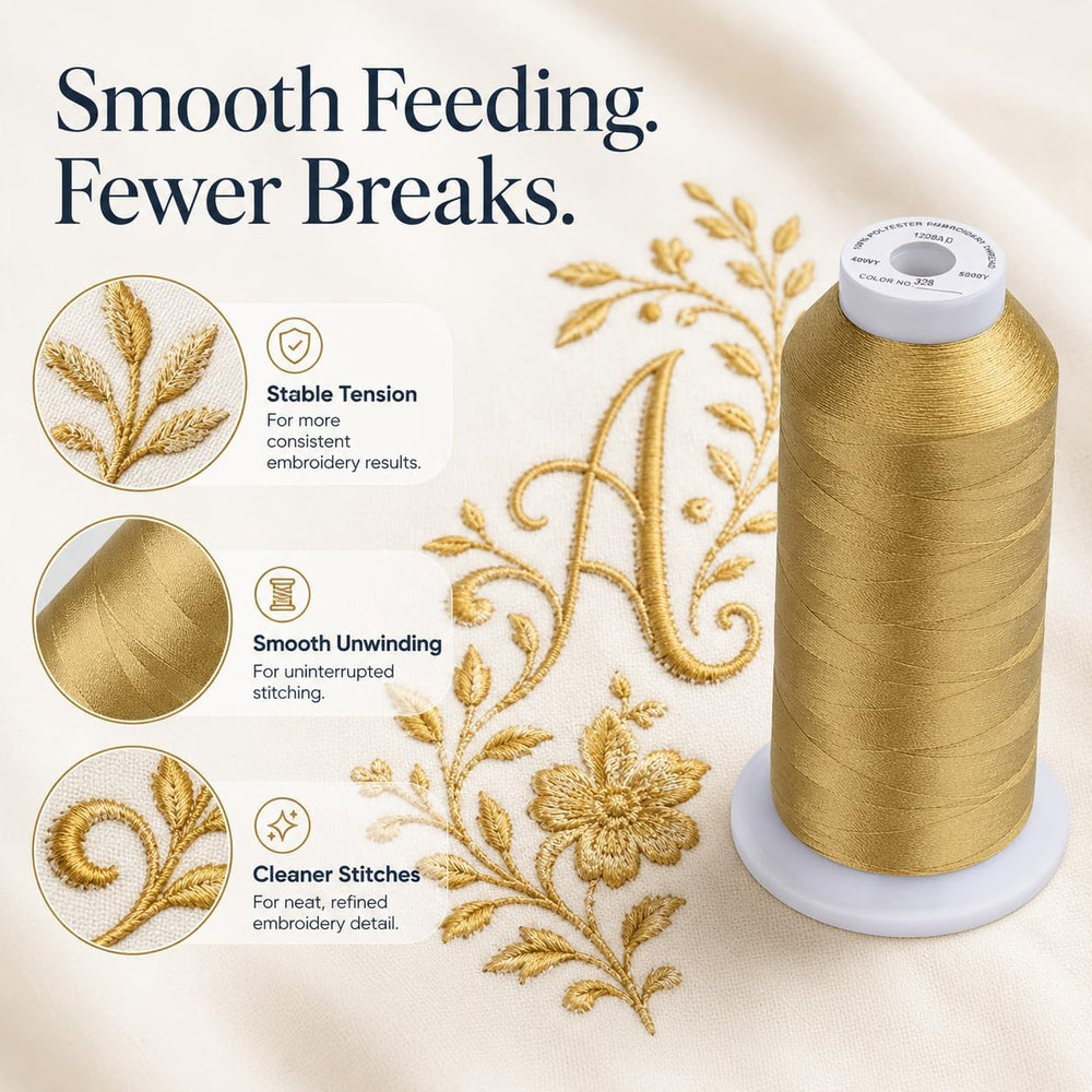 Simthread Embroidery Thread 5000M, Brass 328 - Close-up