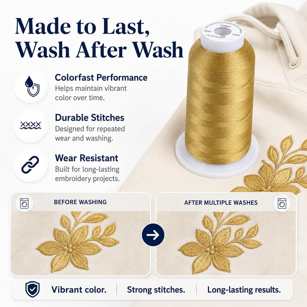 Simthread Embroidery Thread 5000M, Brass 328 - In use