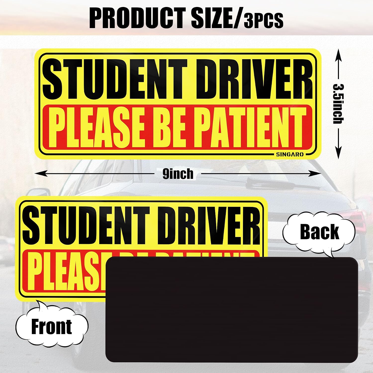Singaro Student Driver Magnet for Car, 3 Pack - Detail view