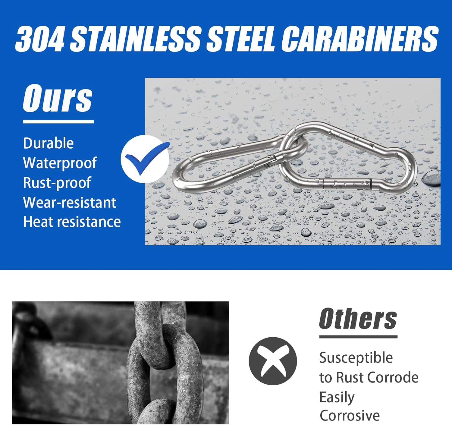 Kinlink Stainless Steel Carabiner Clips, 10 Pack - Detail view