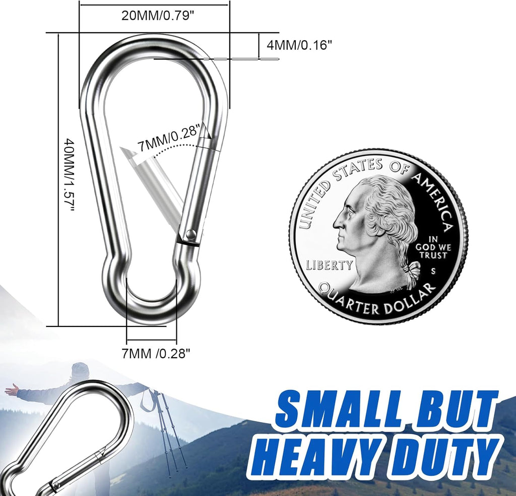 Kinlink Stainless Steel Carabiner Clips, 10 Pack - Alternate angle