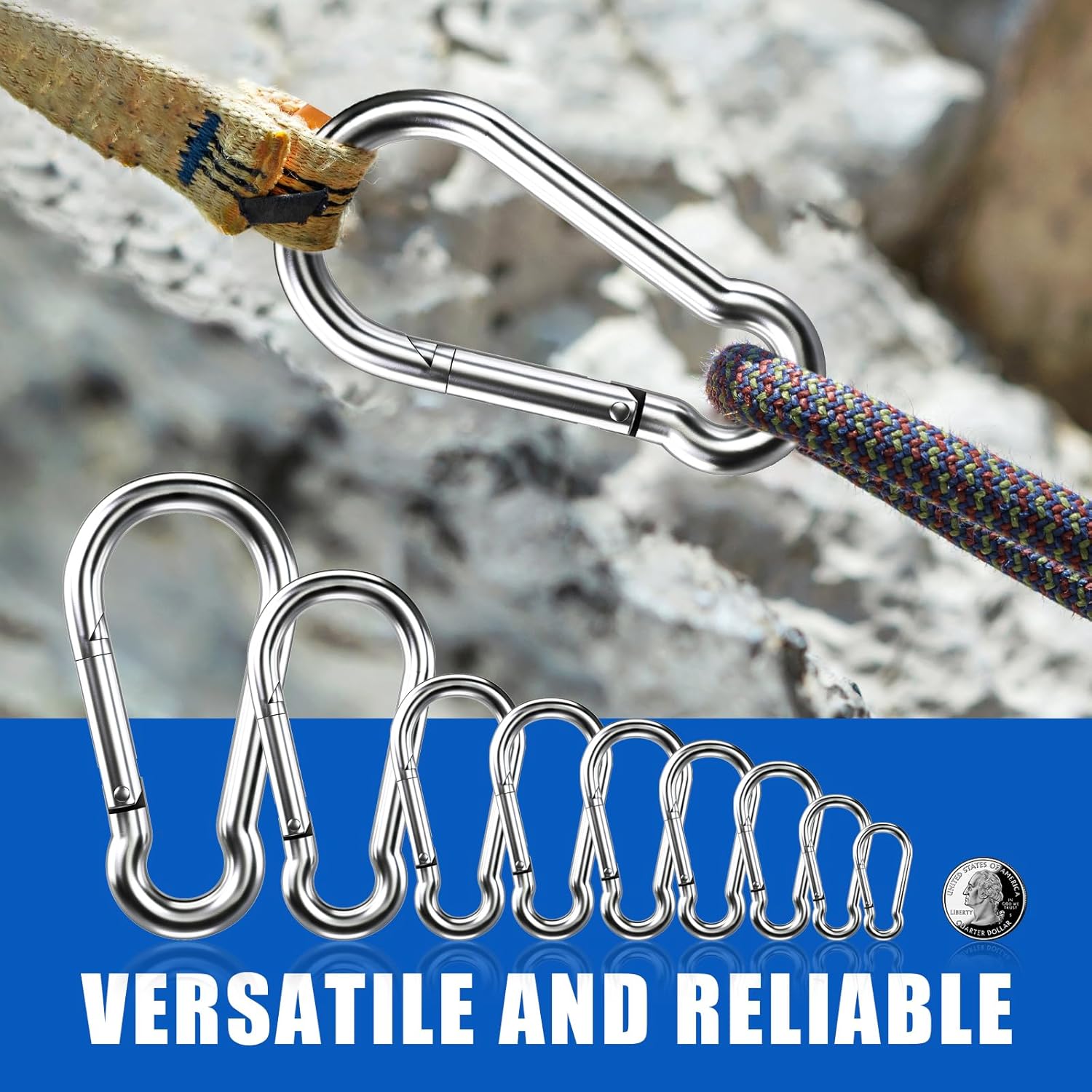 Kinlink Stainless Steel Carabiner Clips, 10 Pack - In use