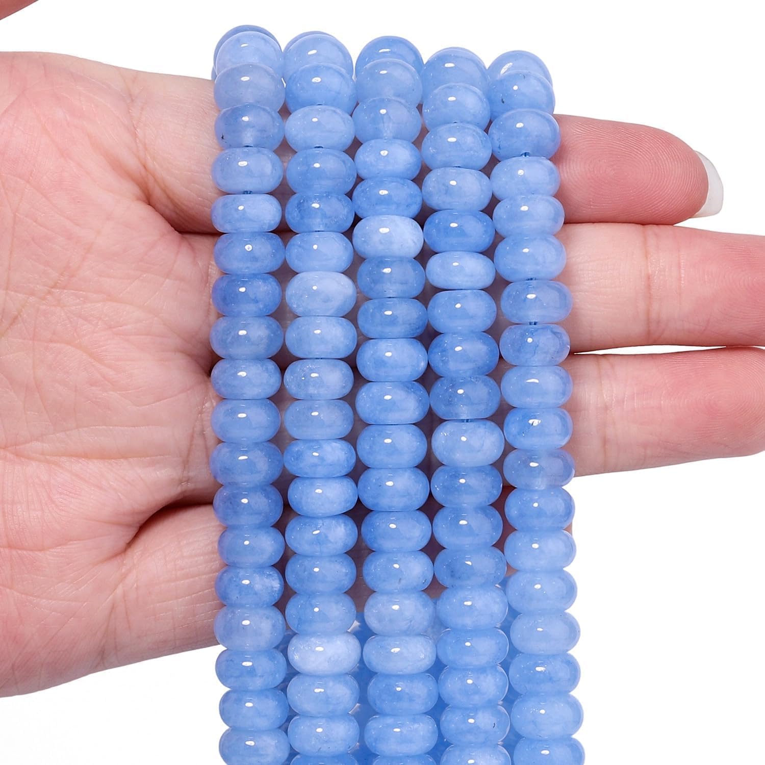 Songxi Light Blue Jade Rondelle Beads, 75 Pcs