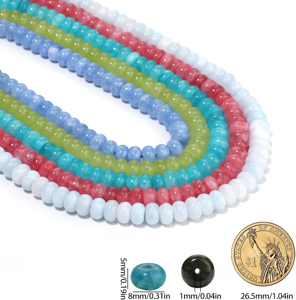 Songxi Light Blue Jade Rondelle Beads, 75 Pcs - Close-up