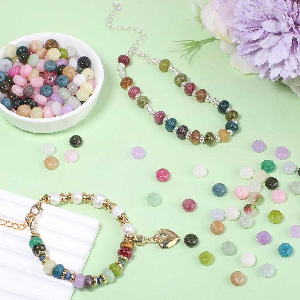 Songxi Light Blue Jade Rondelle Beads, 75 Pcs - Size reference