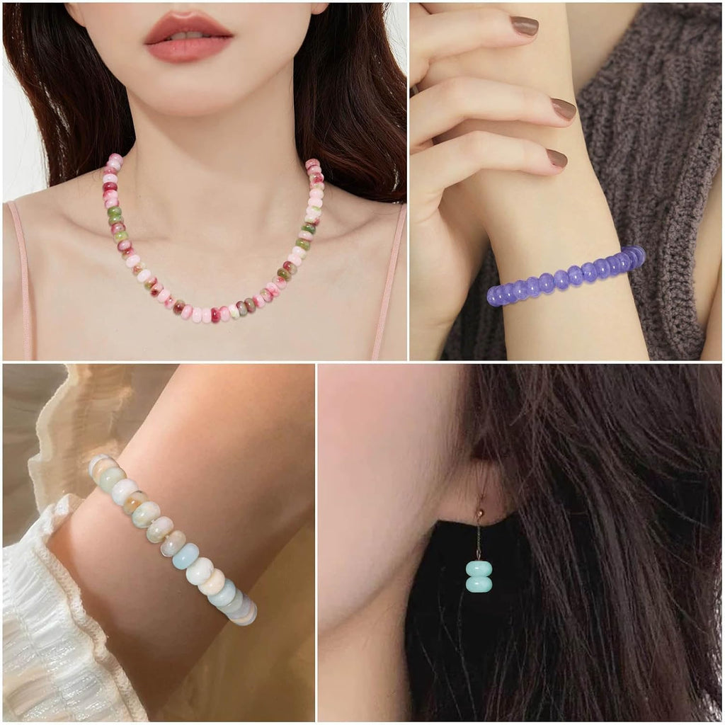 Songxi Light Blue Jade Rondelle Beads, 75 Pcs - In use