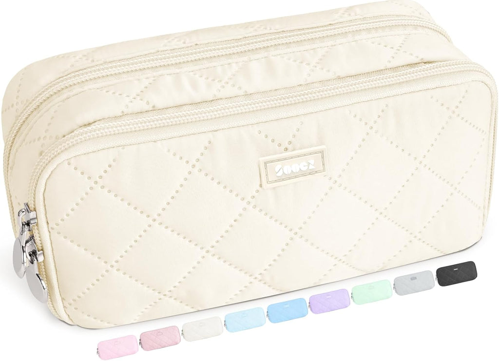Sooez Large Pencil Case, 8 Compartments, Beige