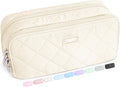 Sooez Large Pencil Case, 8 Compartments, Beige