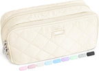 Sooez Large Pencil Case, 8 Compartments, Beige