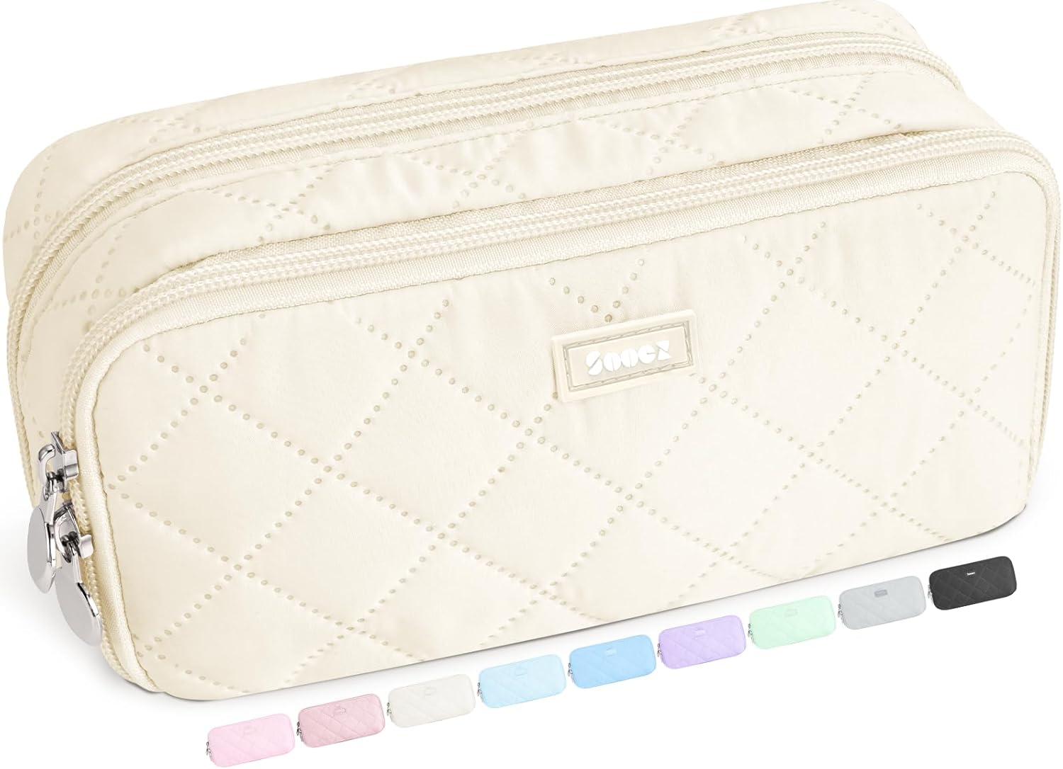 Sooez Large Pencil Case, 8 Compartments, Beige