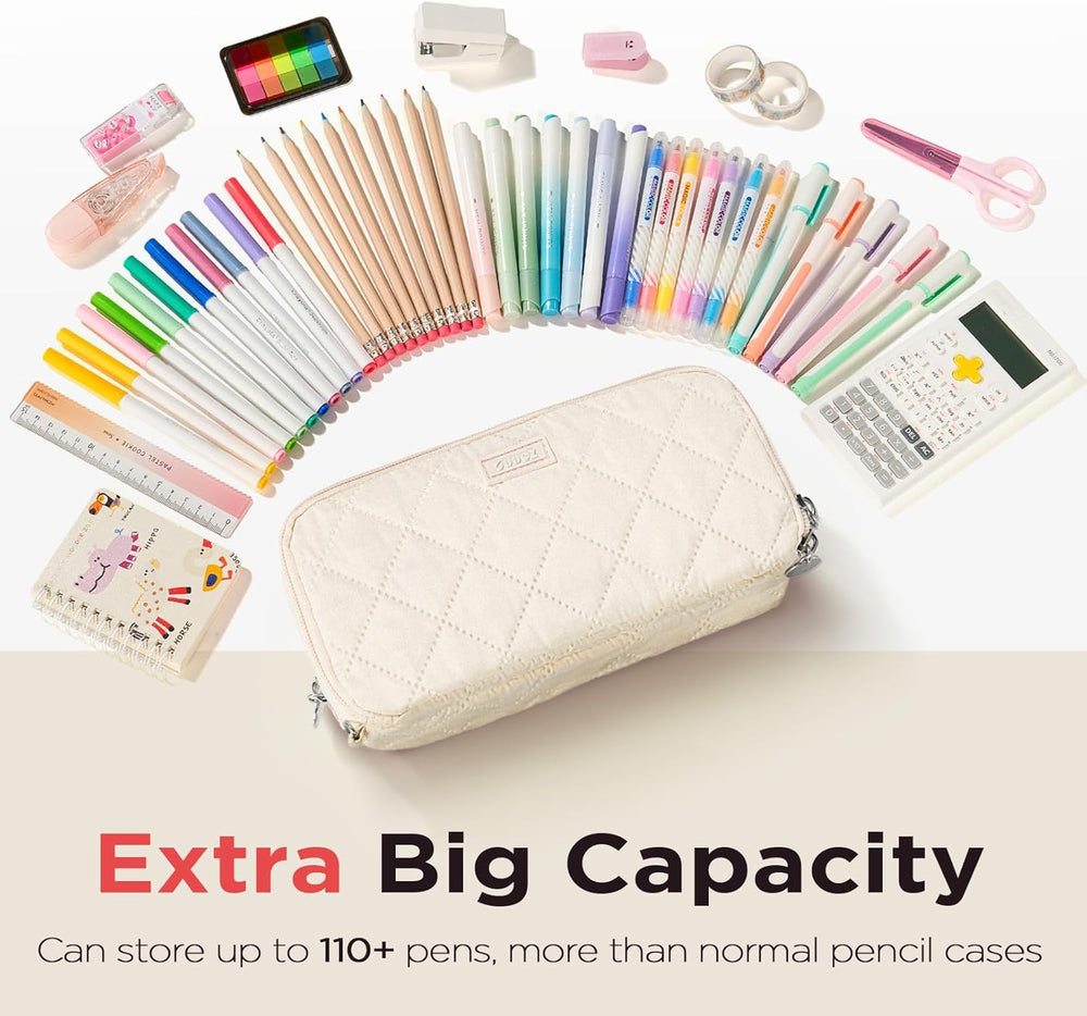 Sooez Large Pencil Case, 8 Compartments, Beige - Alternate angle