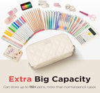 Sooez Large Pencil Case, 8 Compartments, Beige - Alternate angle