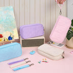 Sooez Large Pencil Case, 8 Compartments, Beige - Packaging