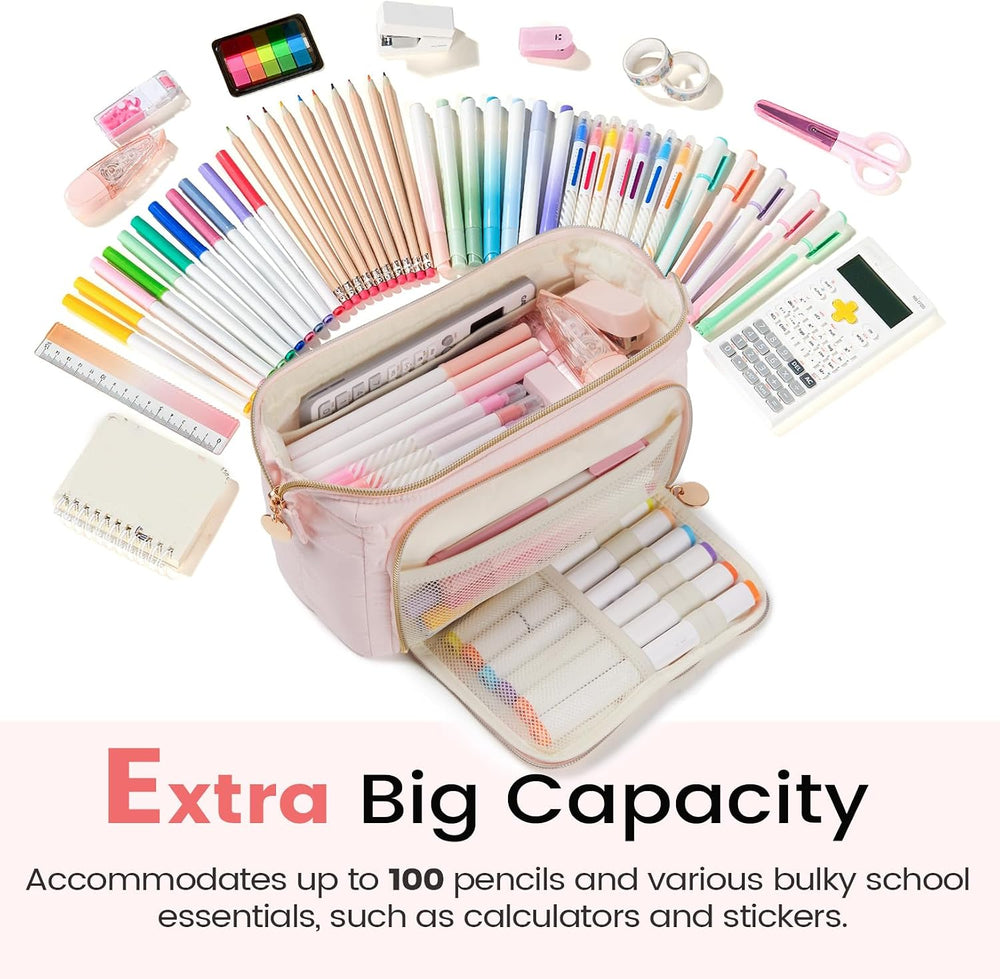 Sooez Soft Pencil Case Pouch with Zipper, Beige - Close-up