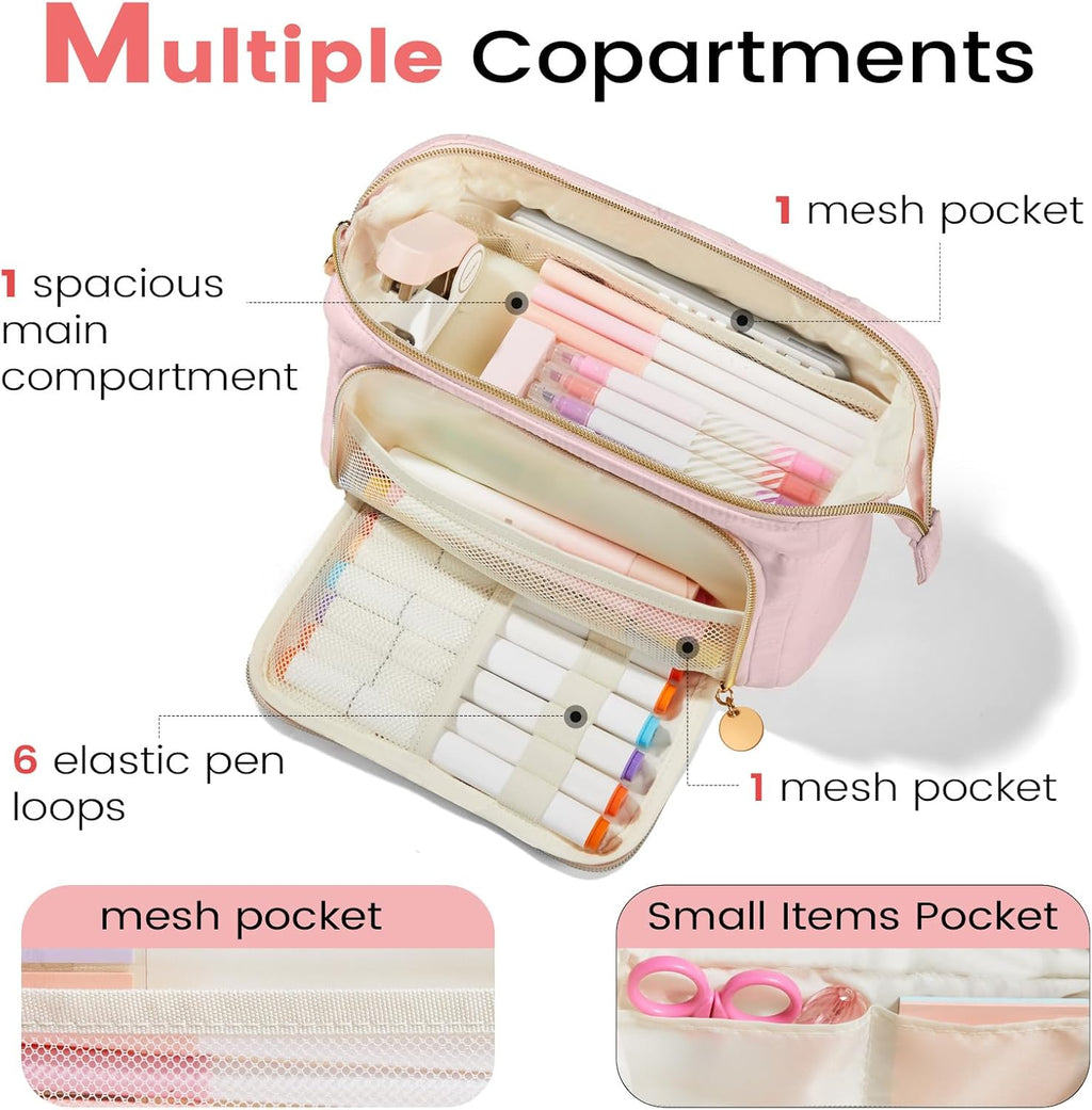 Sooez Soft Pencil Case Pouch with Zipper, Beige - Size reference