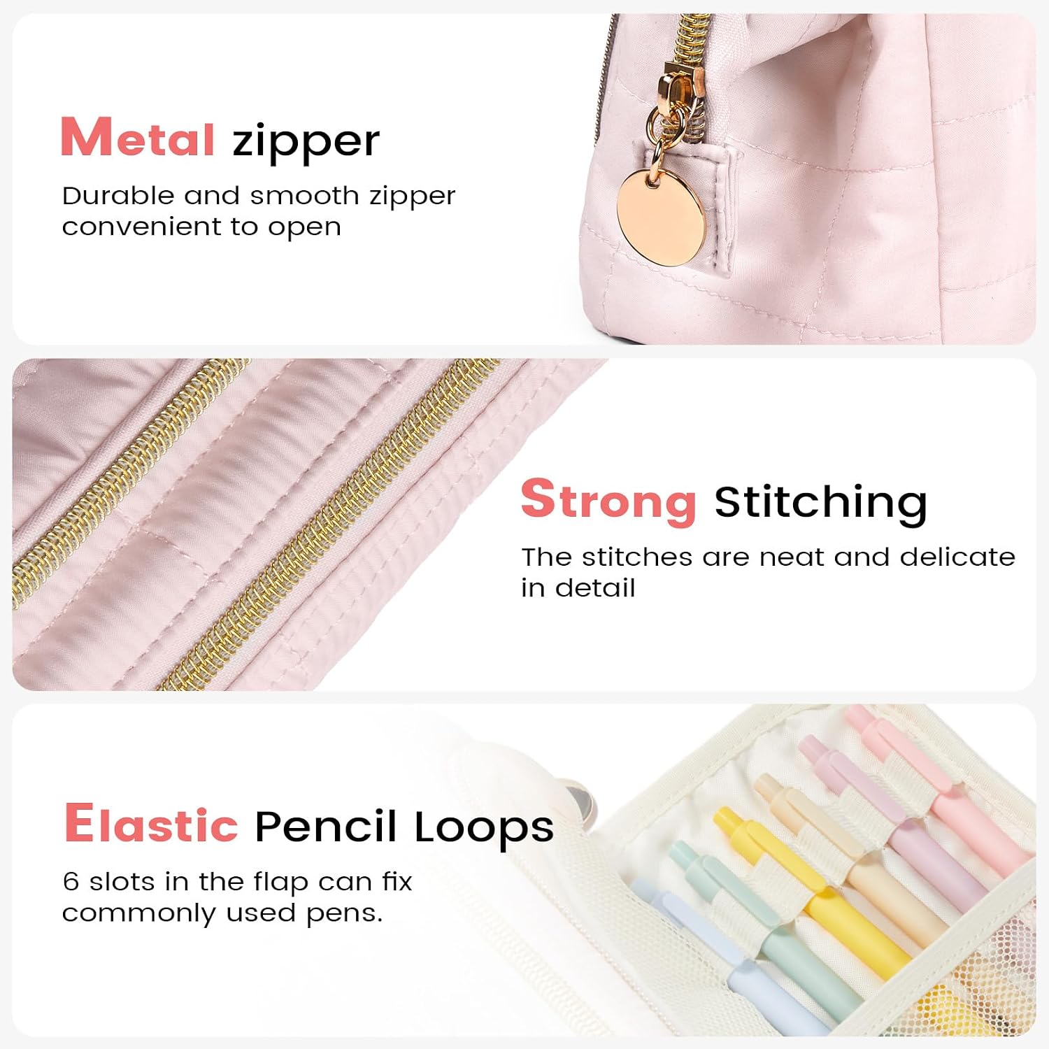 Sooez Soft Pencil Case Pouch with Zipper, Beige - In use