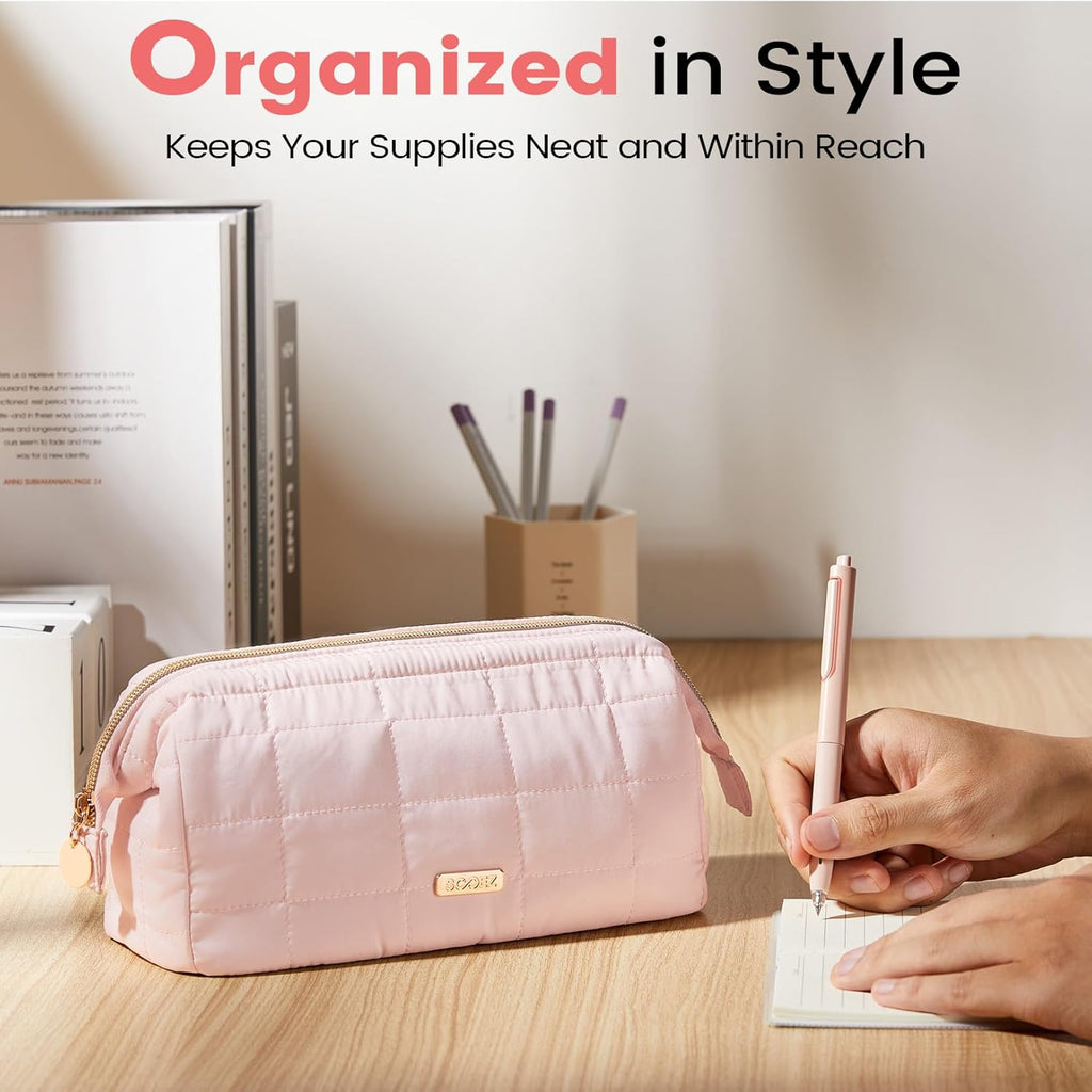 Sooez Soft Pencil Case Pouch with Zipper, Beige - Packaging