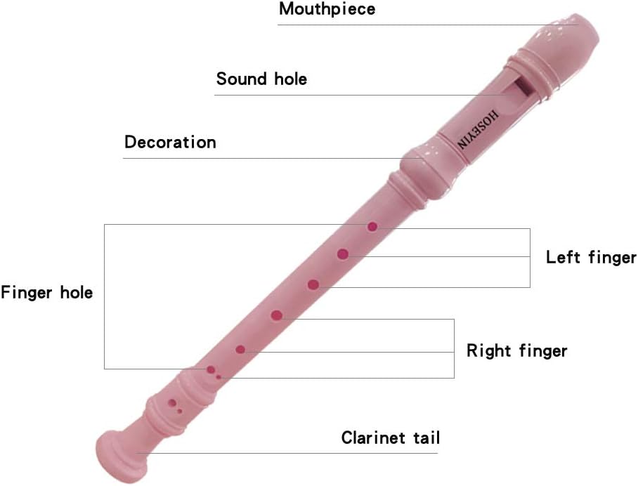 Hoseyin Soprano Recorder, C Key, Pink - Alternate angle